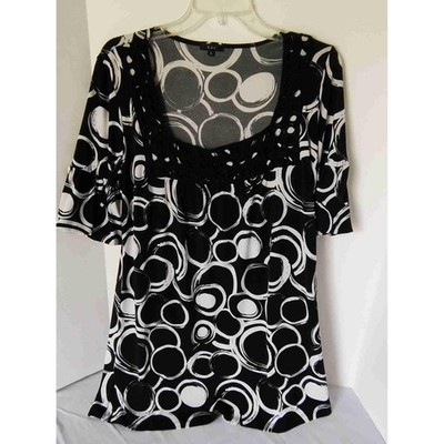 K & C Large Black White Short Sleeves Round Neck Patterned Blouse