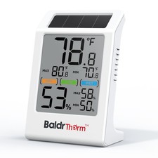 Room Thermometer Indoor Humidity Meter Solar Powered with Max/Min Memory Co...