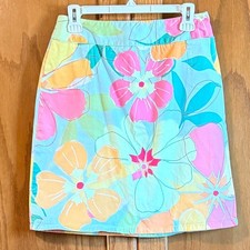 Talbots Floral Skirt 8P Pockets Stretch Boho 70s Pastel Summer Party Occasion
