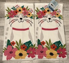 Cat Themed Kitchen Dish Towel Spring Flowers 16x26  Ships FAST 