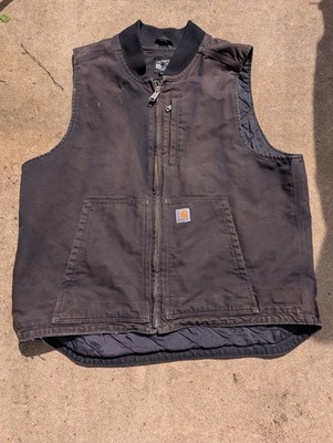 B*t様 00sCarhartt Duck Vest Fade Workwear Carhartt Duck Work Vest Men's XL Faded Black Quilt Lined Zip Front