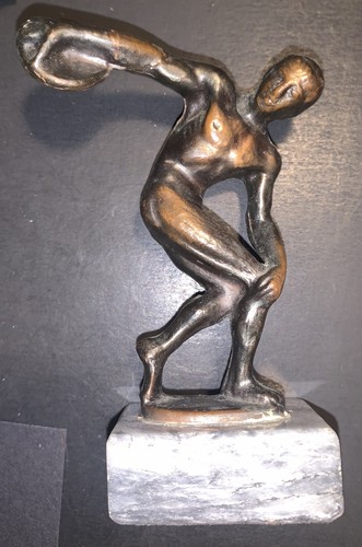 Griechischer Diskobolus Figur Diskuswerfer Bronzeskulptur Sportler Marmorsockel - Bild 12 von 13