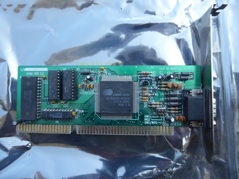 VINTAGE CIRRUS LOGIC ISA VGA Card, Working, 8-Bit Compatible, CL-GD5401-42QC-B