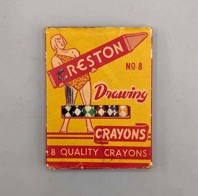 Creston Drawing Crayons, No. 8, Vintage Full & Unused Box of Crayons (1940 s)