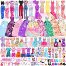 11.5 inch, B: 5 dresses  5 Tops and Pants  3 wedding Gown  3 swimsuits