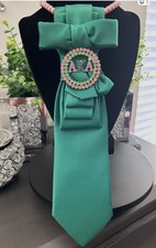 AKA Green Women's Neck Tie with Sorority Emblem and Bow Accent