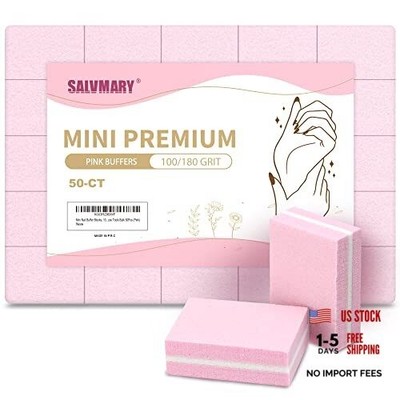 50 Pink Mini Nail Buffer Blocks - 100/180 Grit Sponge - 50 Pieces