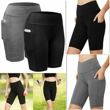 Women High Waist Yoga Shorts Pocket Gym Cycling Biker Hot Pants Leggings M-2XL
