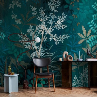 Elegante Motivtapete mit zarten Pflanzenmotiven im modernen Naturstil matt & gla