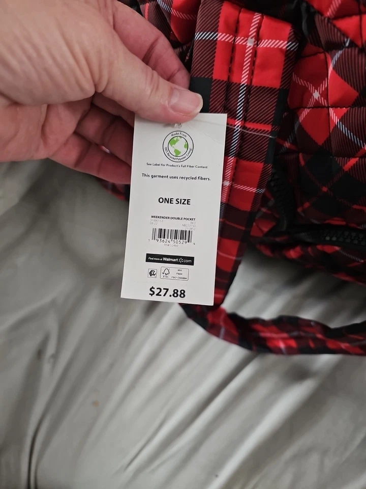  Bolso de lona a cuadros rojo con correa para el hombro. Nuevo con etiquetas Foto 3 de 4