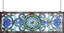 Timeless 35" Blue Stained Glass Window Hanging with Brass Frame Indoor Use NEW