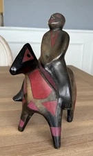MANUEL FELGUEREZ Pottery Sculpture - Horse Rider - Etched Geometric Patterns