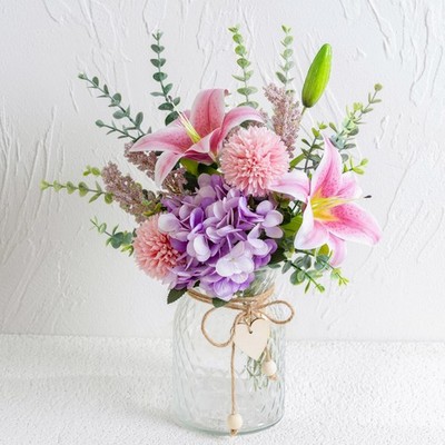 Künstliche Blumen mit Vase, künstliche Seidenblumen in Vase, künstliche rosa ...