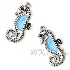 Seahorse Charms 32mm Blue Enamel Ocean Beach Sea Pendants C0463 - 2, 5 Or 10PCs
