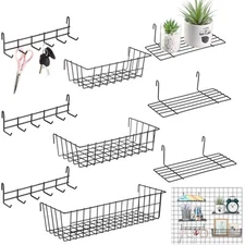 9 Pcs Wall Grid Panel Hanging Basket with Hooks Set Includes 3 Grid Wall Bask...
