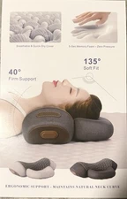 Memory Foam Cervical Neck Pillow Ergonomic Breathable Quick Dry Cover Gray New