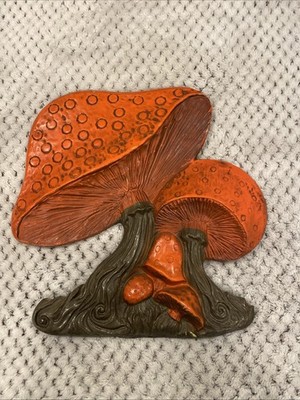 Vintage 1970s HODA Red Orange Mushroom Kitchen Wall Decor Resin Material