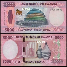 100,000 NEW RWANDA Francs 2024 P 44 NEW Design UNC  20x 5,000 RWF - UNCirculated