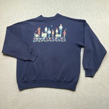 VTG 90s Morning Sun Blue Men  s Sweatshirt Sz XL Graphic Birds Distressed