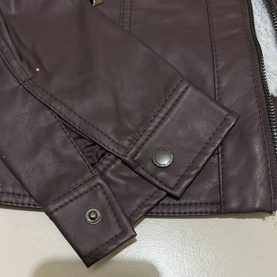 Chaqueta JouJou Mujer Marrón Imitación Cuero Moto Cremallera Manga Larga Talla Grande Foto 3 de 4