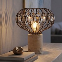 Tischleuchte Beistelllampe Leselampe Beton Metall Schwarz Kristalle H 28,2 Cm