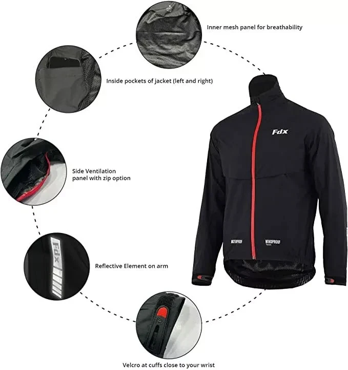 Mens Waterproof Cycling Jacket Breathable Lightweight Hiking Running Coat uk - Image 4 of 4