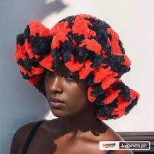 Handmade Crochet Hat Multicolor Ruffled Brim Artistic Design