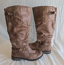 Bare Traps Women's Stiller Riding Boots Brown Knee High Buckle Zip  Size 8M Fall