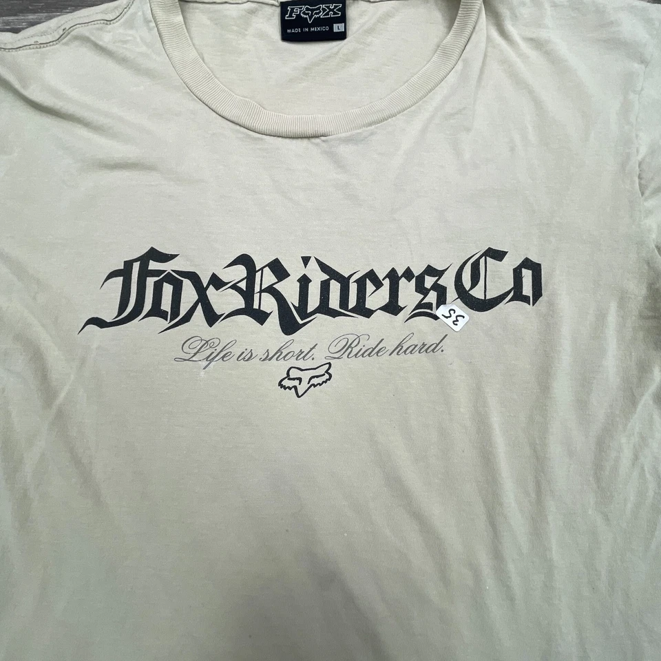 Vintage Fox Racing Shirt Mens L Beige BMX Spell Out Motocross Streetwear - Image 2 of 4