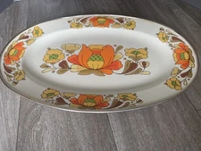 VTG 1970s Country Flowers Porcelain Enameled Steel Platter by Sanco Brady Bunch