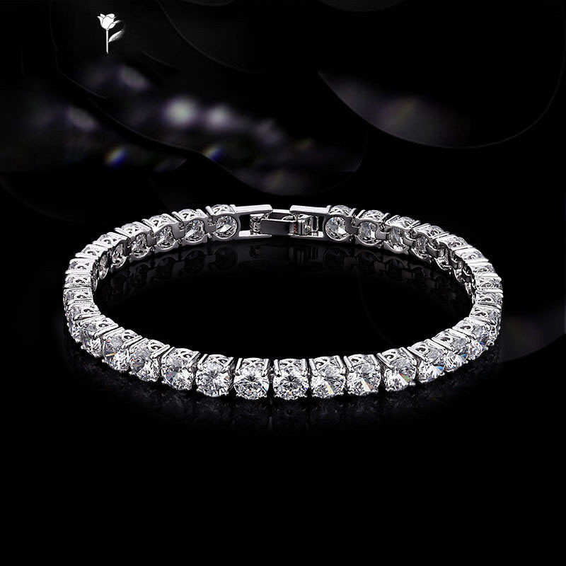 Ladies 14K White Gold Over 7 CT Round Cut Diamond Tennis Bracelet 7 Inches