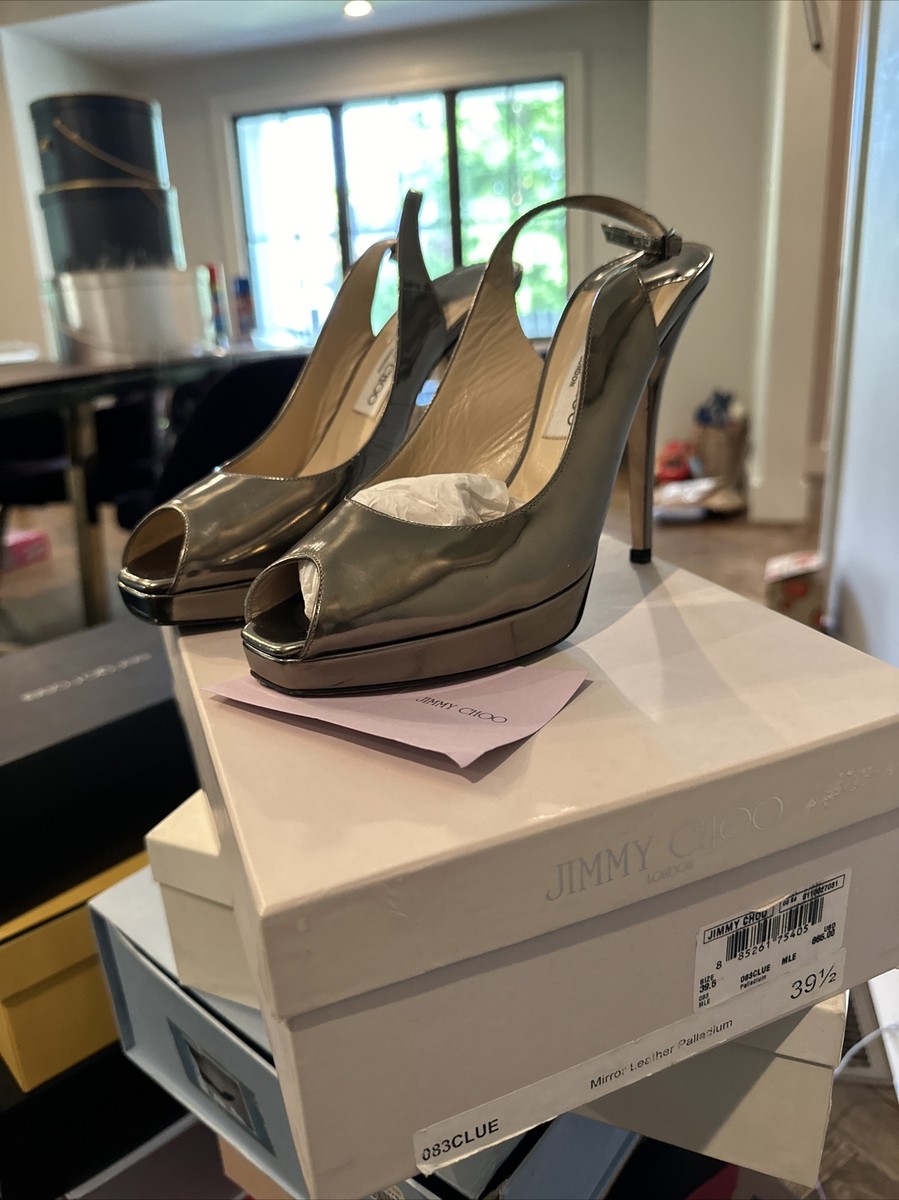 Jimmy Choo Size 9 9.5 Clue Mirror Leather 39.5 Slingback Platform