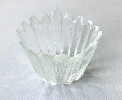 VINTAGE SCANDINAVIAN FLOWER PETAL SHAPED RIM CANDLE VOTIVE TEXTURED GLASS MCM
