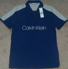 New Mens Calvin Klein Chest Logo Short Sleeve Polo Indigo Night/Grey MSRP 69.50