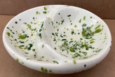 Vintage MCM Ceramic Green / White Drip Glaze Ashtray