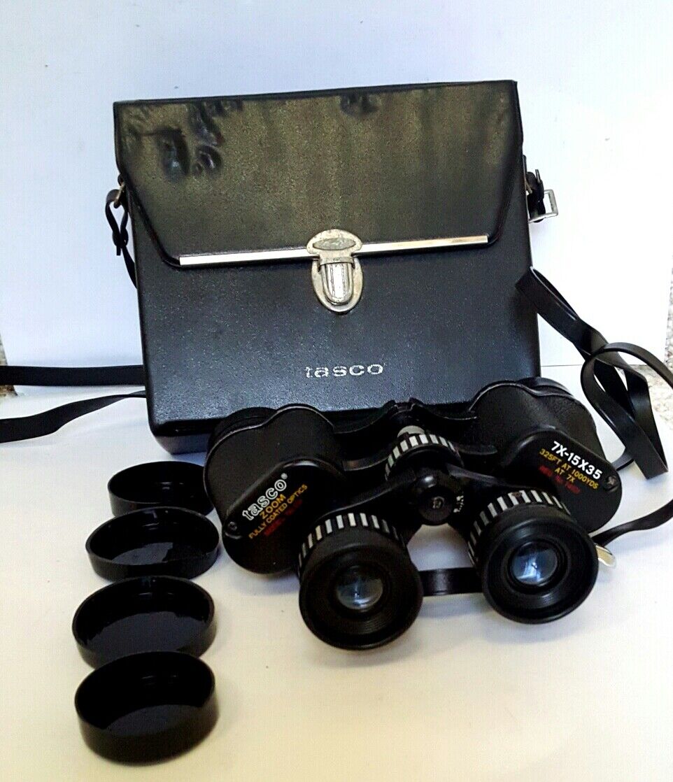 VINTAGE TASCO BINOCULAR #101 FULLY COATED W/4 CAPS & CASE 7X VINTAGE TASCO BINOCULAR #101 FULLY COATED W/4 CAPS & CASE 7X