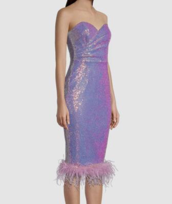 $398 Lavish Alice Women's Purple Sequin Feather Trim Strapless Dress Size  US 12 | eBay