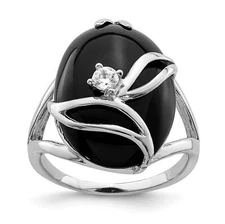 Silver  Onyx and CZ Ring QR1470