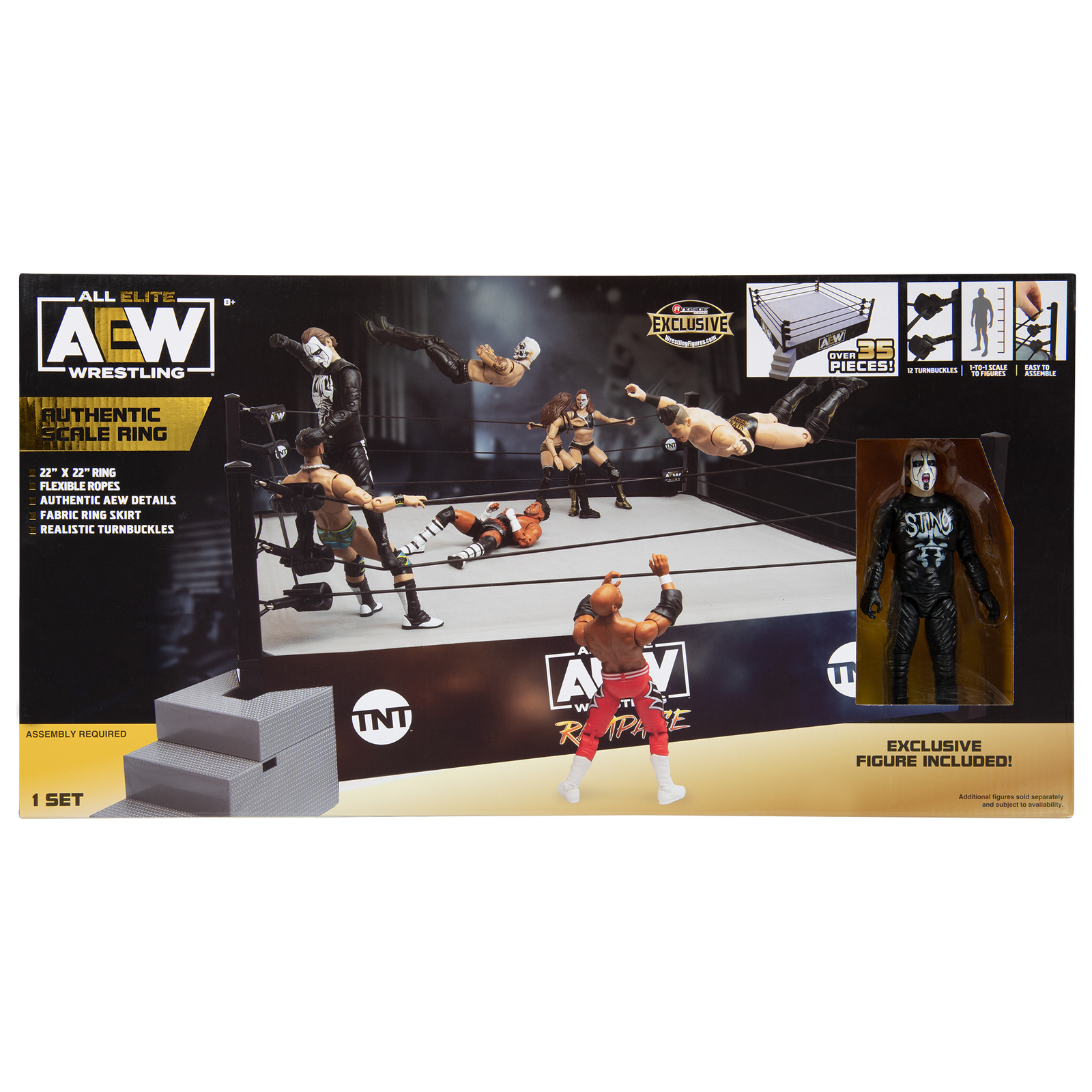 (w/ Sting) AEW Rampage Authentic Scale Ring Playset - Toy Wrestling Figure