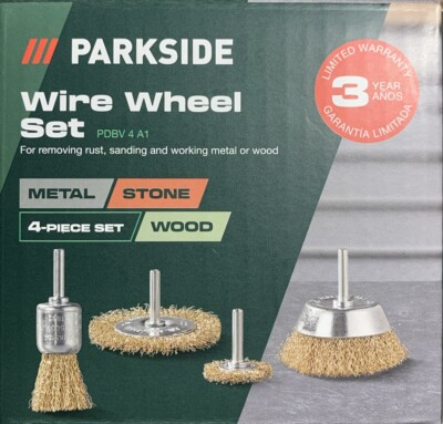 #ad Parkside Wire Wheel Set PDBV 4 A1 4 Piece Brass Coated Drill Attachment Kit $25.99