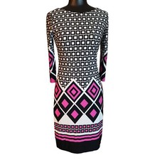 Joseph Ribkoff Womens Pink Black Geometric Long Sleeve Sheath Dress Size 4