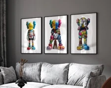 Set of 3 Graffiti Kaws Clown Art pieces canvas wall home decor Portrait Gallery