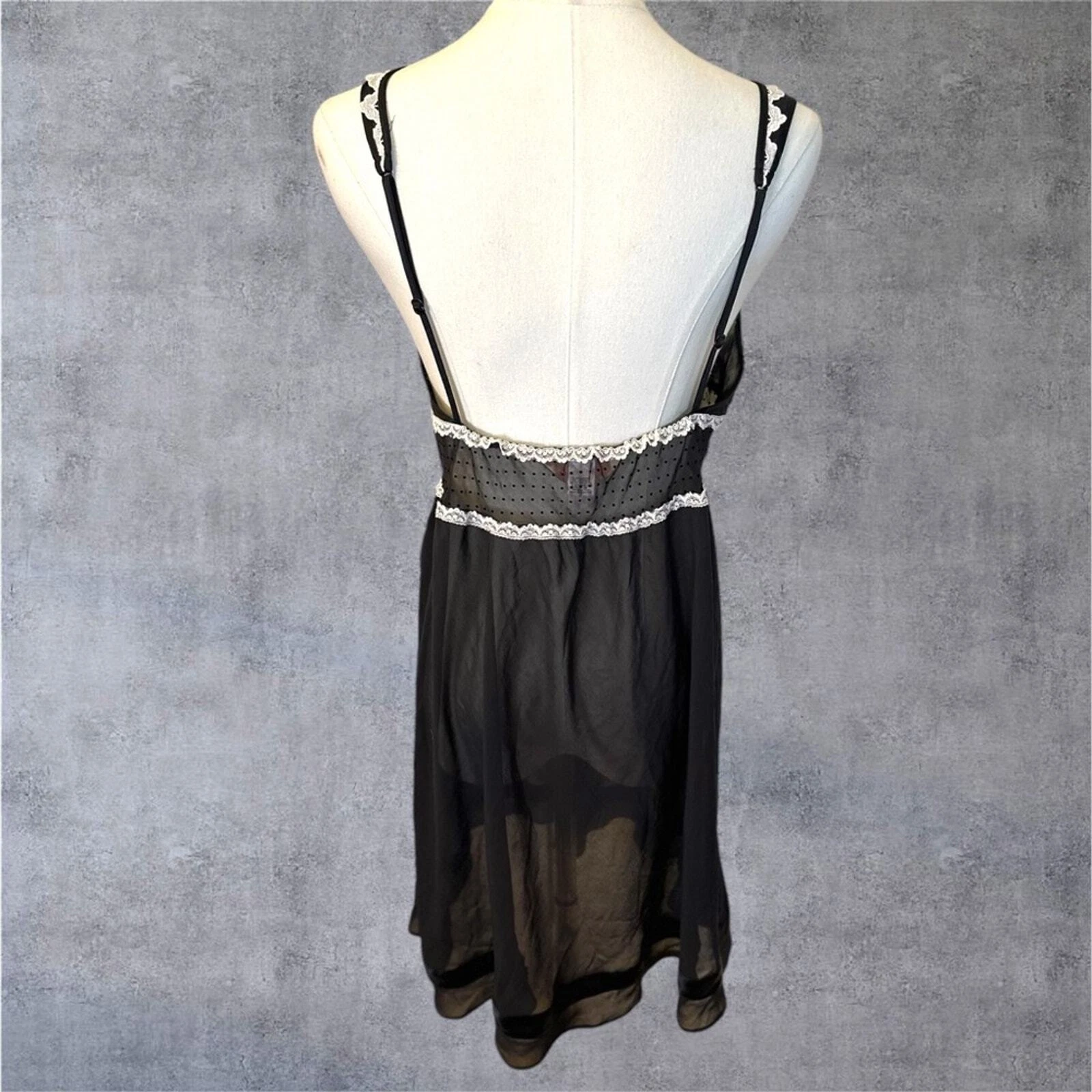UNDERCOVER Victoria‎ Secret taglia Medium nero con pizzo bianco chiffon mini abito slip trasparente