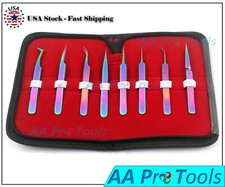 OR Set of 8 Piece Stainless Steel Multi Rainbow Color Eyelash Extension Tweezers