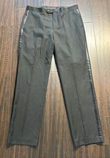 Van Heusen Tuxedo Pants Mens 34x32 Formal Trousers Black Satin Stripe Slacks