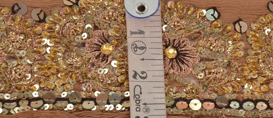 Sanskriti Vintage Sari Borda Artesanato com Contas de Mão 1 Jarda Acabamento Renda 3"W Seda Pura Marrom - Imagem 4 de 4