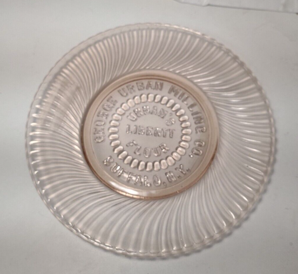 Pink Depression 8" Plate Urban Milling Co. Liberty Flour in