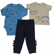 Carters Baby Infant Boys 3pc Pants  Tops Outfit Set Size 0-9 Months Blue Gray