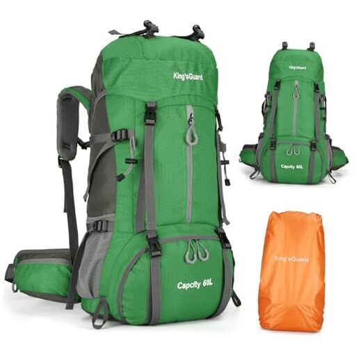 King'sGuard 60L Hiking Backpack, Waterproof Camping Backpacking Backpack Green
