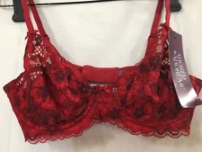 Adored By Adore Me Bra Red Chelsey Floral Lace Unlined Underwire Back Close